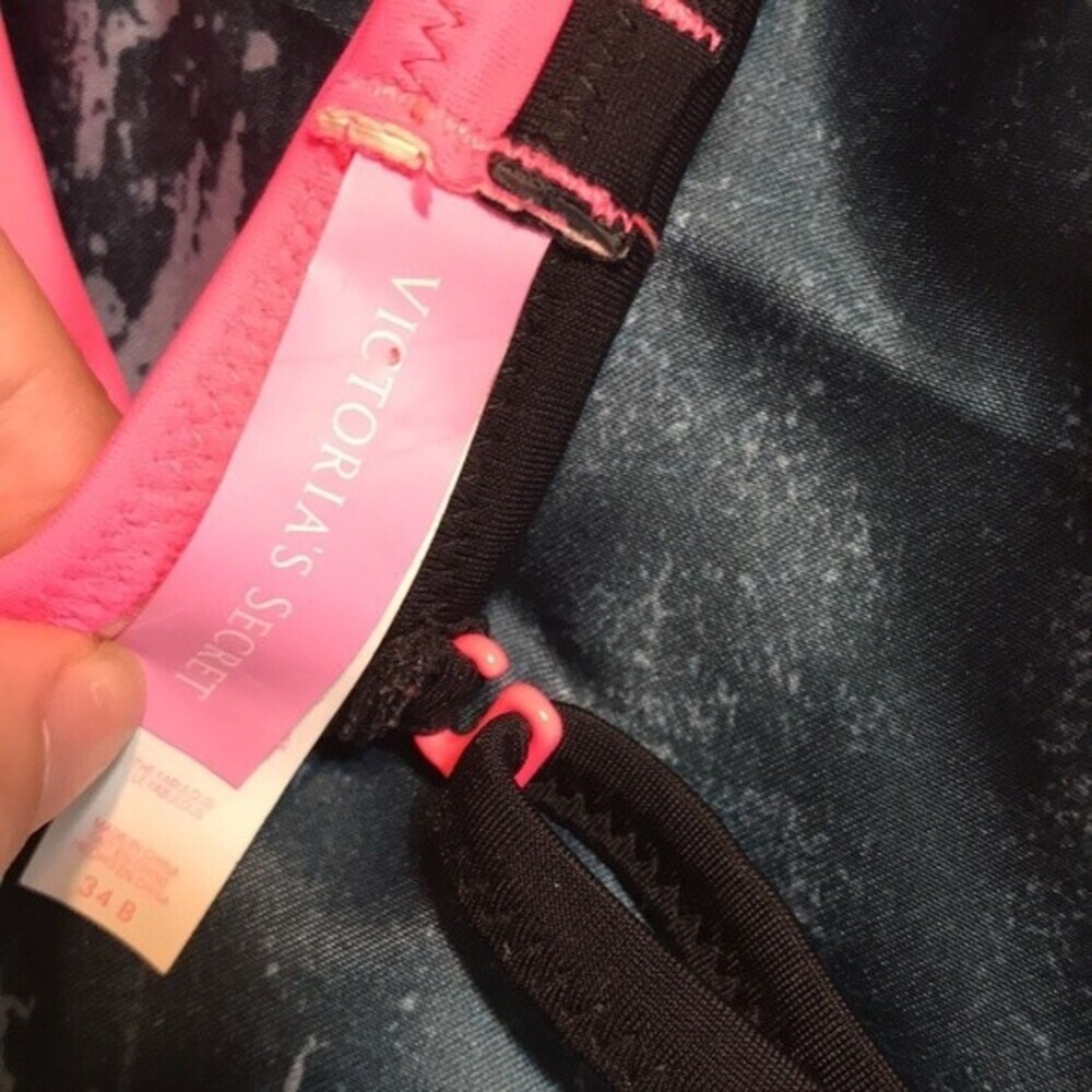 Victoria's Secret Women's The Fabulous Push Up bikini top Pink  Black Trim 34B - Picture 6 of 8